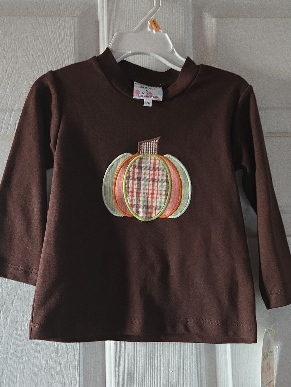 Brown Long-Sleeve Kids Tee with Pumpkin Applique